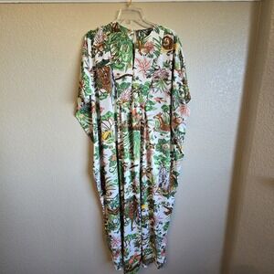 Stunning Vintage Kaftan Caftan Coverup Safari Jungle Animal Small Graffic Print